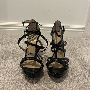 Black strappy Saks Fifth Avenue patent leather heels